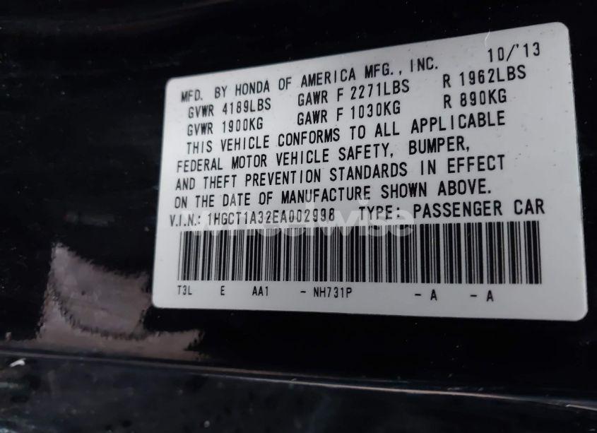 Photo 9 of 2014 Honda Accord LX-S (VIN 1HGCT1A32EA002998)