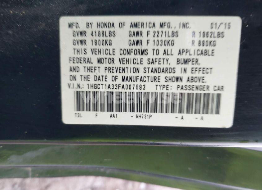 Photo 9 of 2015 Honda Accord LX-S (VIN 1HGCT1A33FA007693)