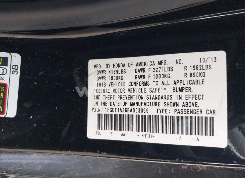 Photo 9 of 2014 Honda Accord LX-S (VIN 1HGCT1A36EA003099)