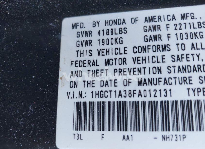 Photo 9 of 2015 Honda Accord LX-S (VIN 1HGCT1A38FA012131)