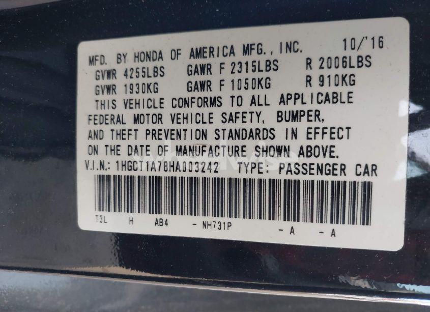 Photo 9 of 2017 Honda Accord EX (VIN 1HGCT1A78HA003242)