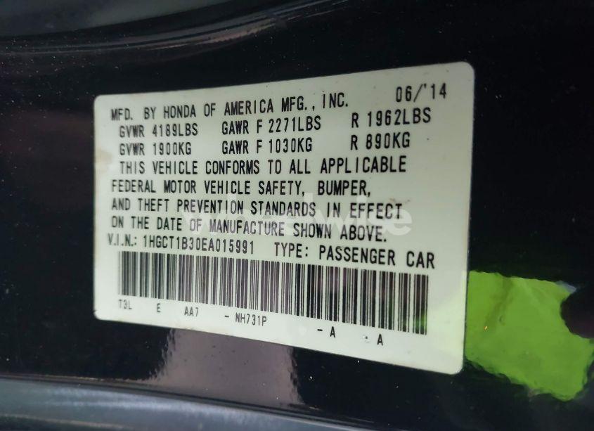 Photo 9 of 2014 Honda Accord LX-S (VIN 1HGCT1B30EA015991)