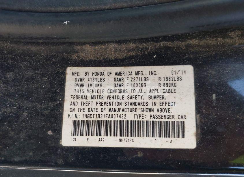 Photo 9 of 2014 Honda Accord LX-S (VIN 1HGCT1B31EA007432)