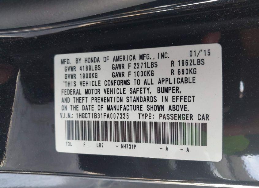 Photo 9 of 2015 Honda Accord LX-S (VIN 1HGCT1B31FA007335)