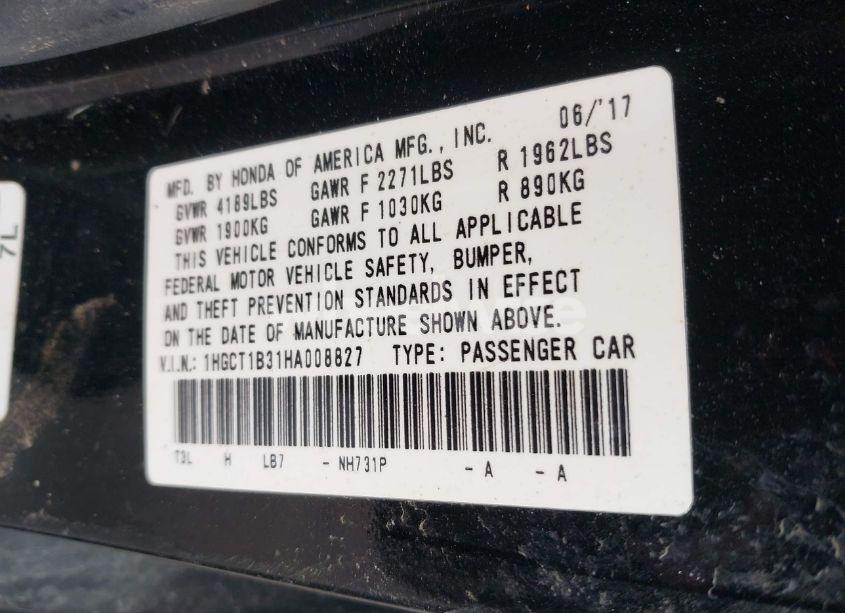 Photo 9 of 2017 Honda Accord LX-S (VIN 1HGCT1B31HA008827)