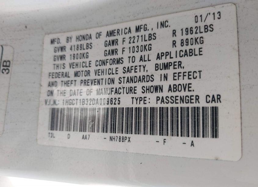 Photo 9 of 2013 Honda Accord LX-S (VIN 1HGCT1B32DA009625)