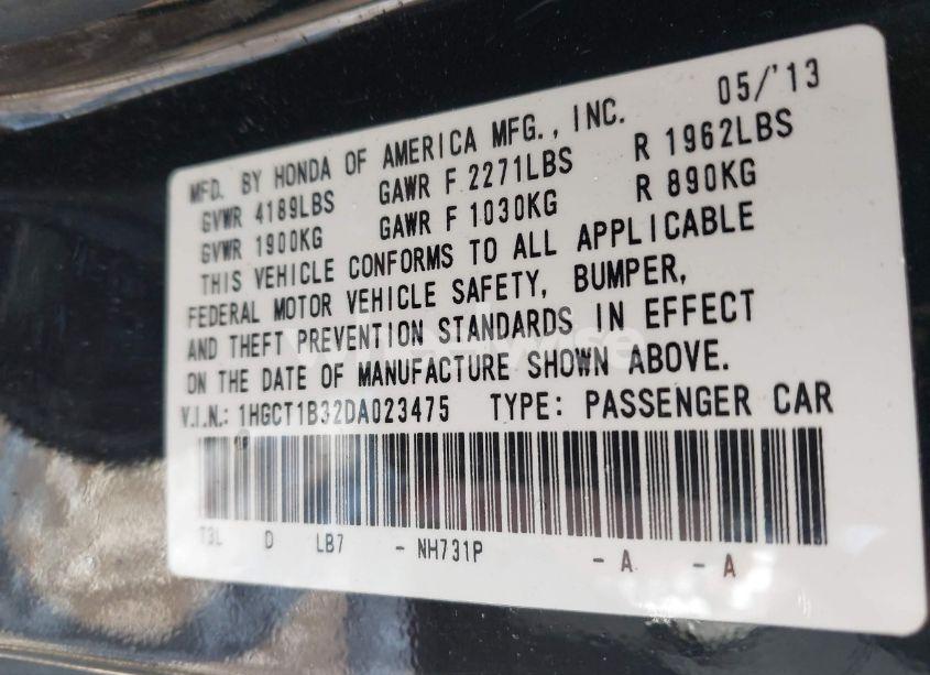 Photo 9 of 2013 Honda Accord LX-S (VIN 1HGCT1B32DA023475)