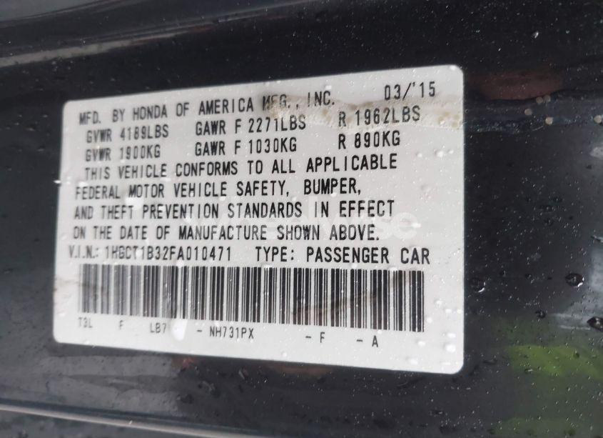 Photo 9 of 2015 Honda Accord LX-S (VIN 1HGCT1B32FA010471)