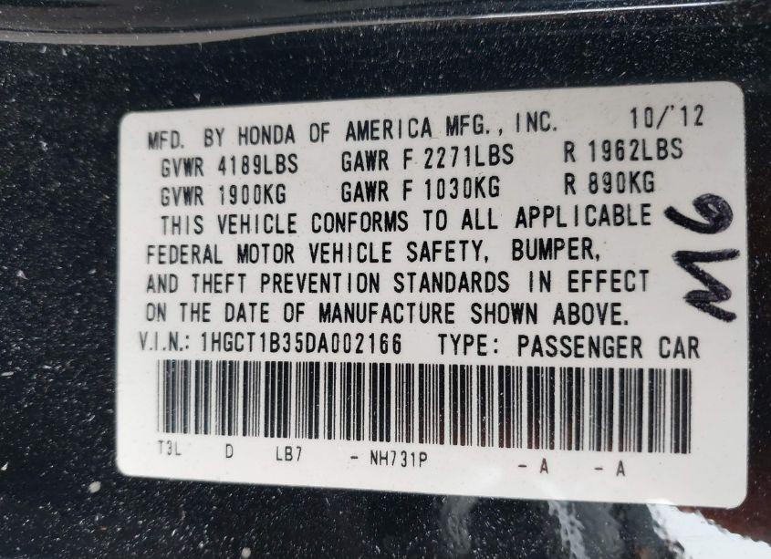 Photo 9 of 2013 Honda Accord LX-S (VIN 1HGCT1B35DA002166)