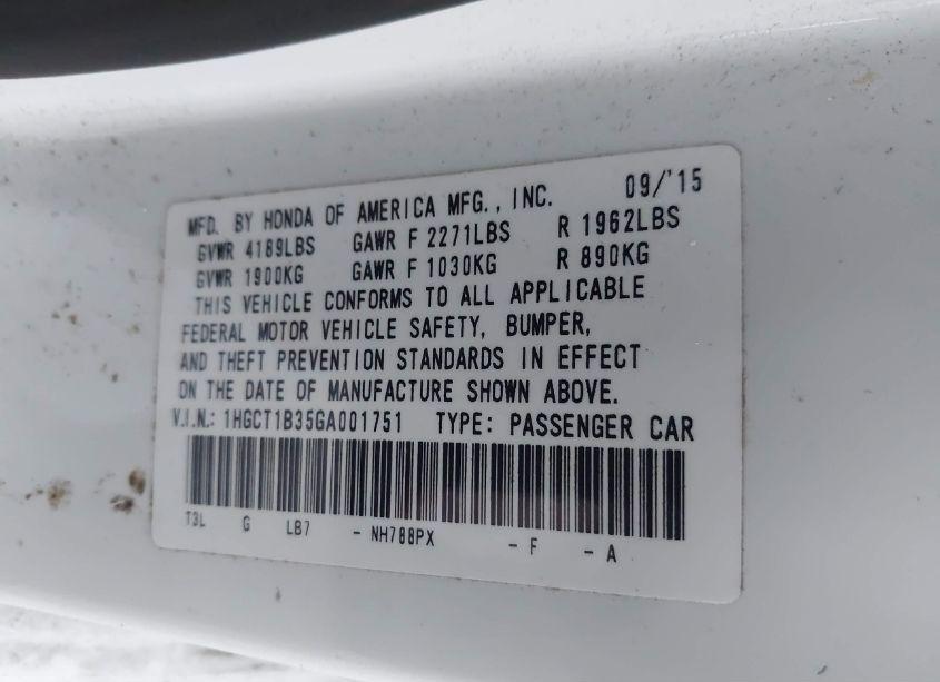 Photo 9 of 2016 Honda Accord LX-S (VIN 1HGCT1B35GA001751)