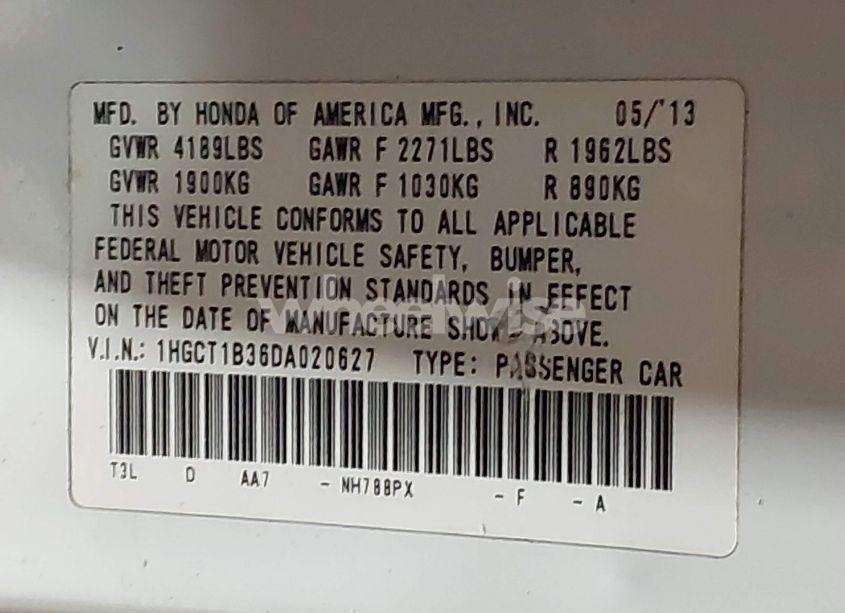 Photo 9 of 2013 Honda Accord LX-S (VIN 1HGCT1B36DA020627)