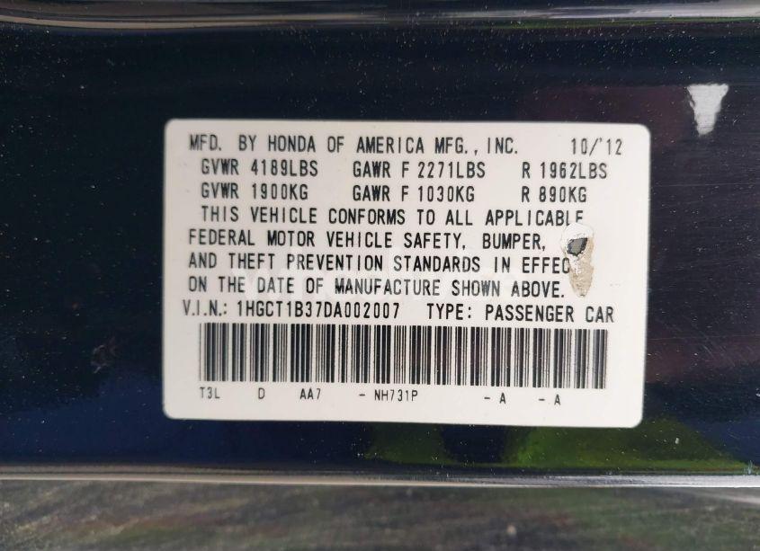 Photo 9 of 2013 Honda Accord LX-S (VIN 1HGCT1B37DA002007)