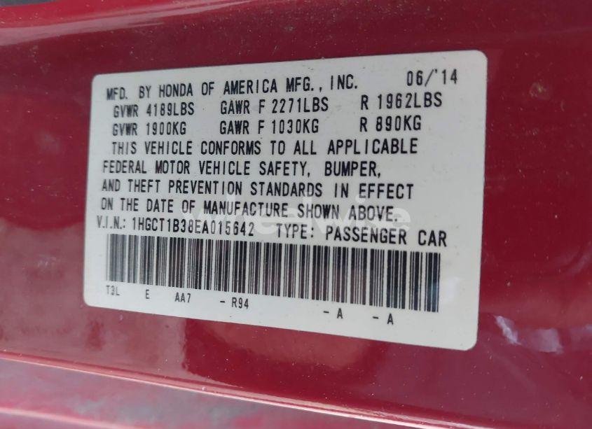 Photo 9 of 2014 Honda Accord LX-S (VIN 1HGCT1B38EA015642)