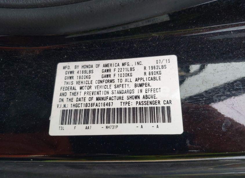 Photo 9 of 2015 Honda Accord LX-S (VIN 1HGCT1B38FA016467)