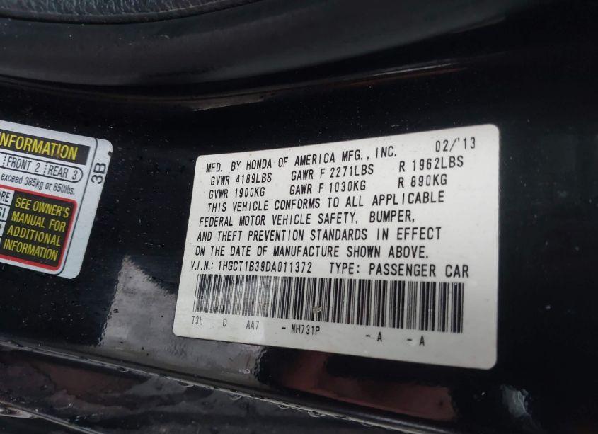 Photo 9 of 2013 Honda Accord LX-S (VIN 1HGCT1B39DA011372)