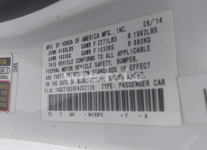 Photo 9 of 2015 Honda Accord LX-S (VIN 1HGCT1B39FA002139)