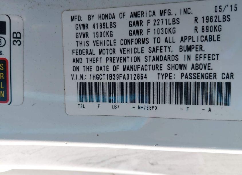 Photo 9 of 2015 Honda Accord LX-S (VIN 1HGCT1B39FA012864)