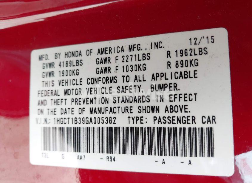 Photo 9 of 2016 Honda Accord LX-S (VIN 1HGCT1B39GA005382)