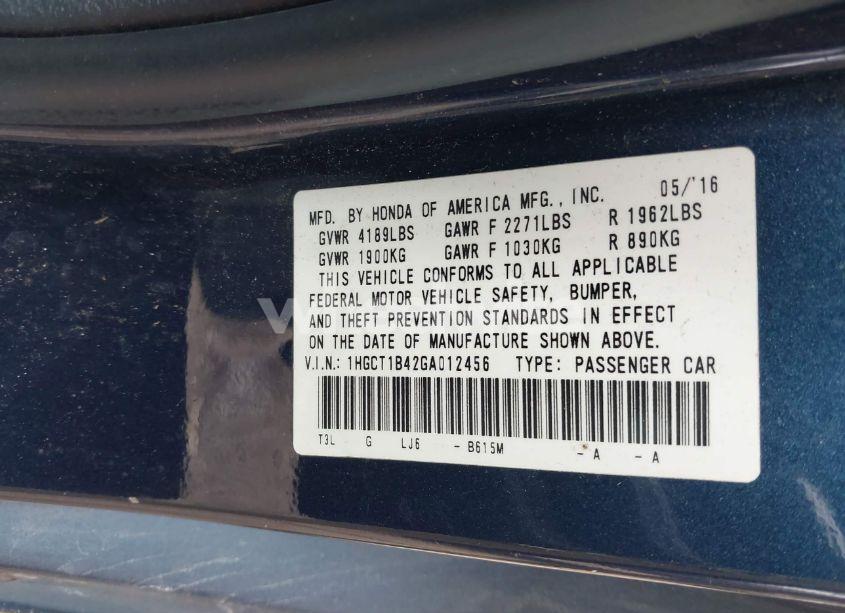 Photo 9 of 2016 Honda Accord LX-S (VIN 1HGCT1B42GA012456)