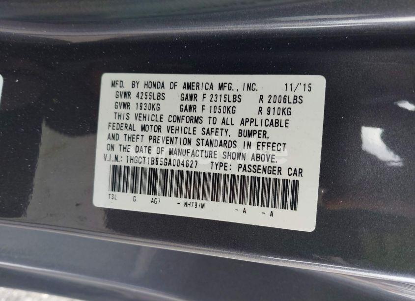 Photo 9 of 2016 Honda Accord EX-L (VIN 1HGCT1B65GA004627)