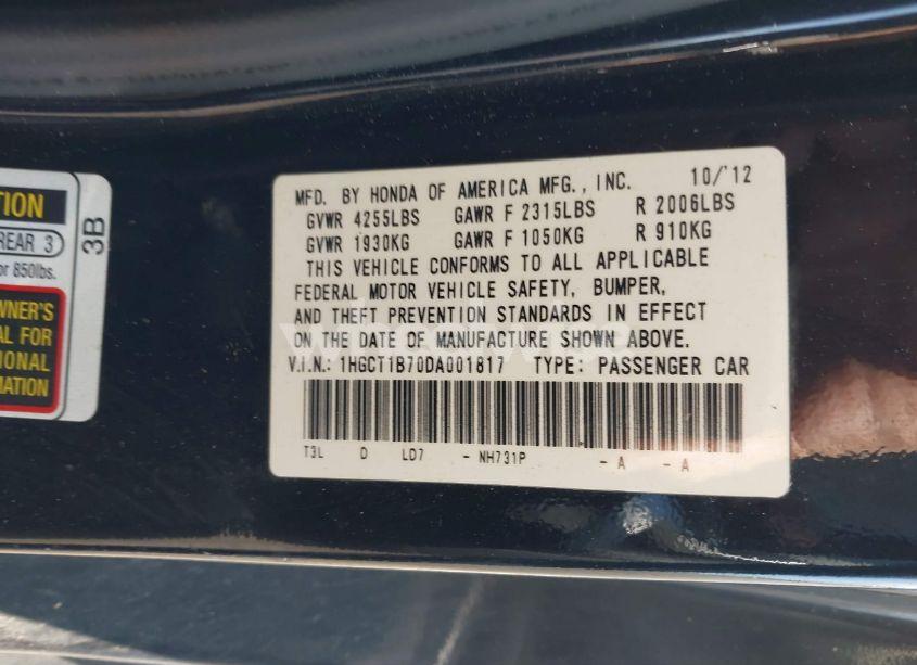 Photo 9 of 2013 Honda Accord EX (VIN 1HGCT1B70DA001817)