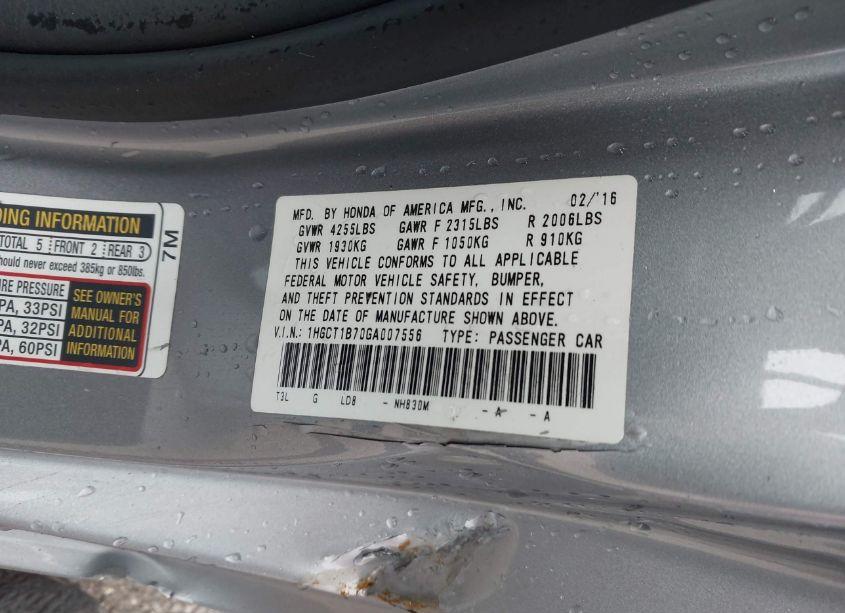 Photo 9 of 2016 Honda Accord EX (VIN 1HGCT1B70GA007556)