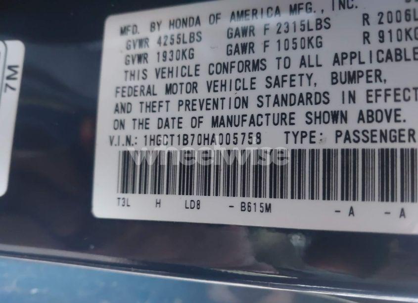 Photo 9 of 2017 Honda Accord EX (VIN 1HGCT1B70HA005758)