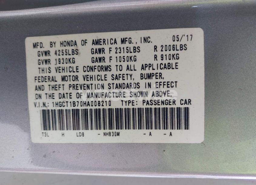 Photo 9 of 2017 Honda Accord EX (VIN 1HGCT1B70HA008210)