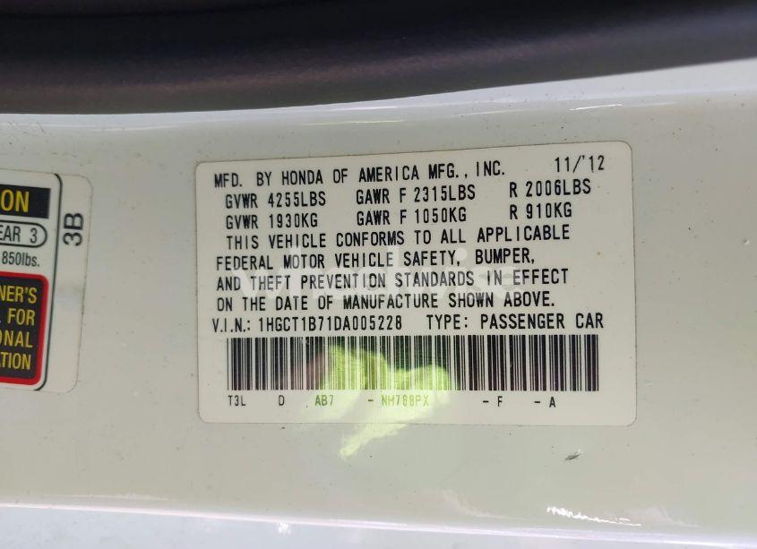 Photo 9 of 2013 Honda Accord EX (VIN 1HGCT1B71DA005228)