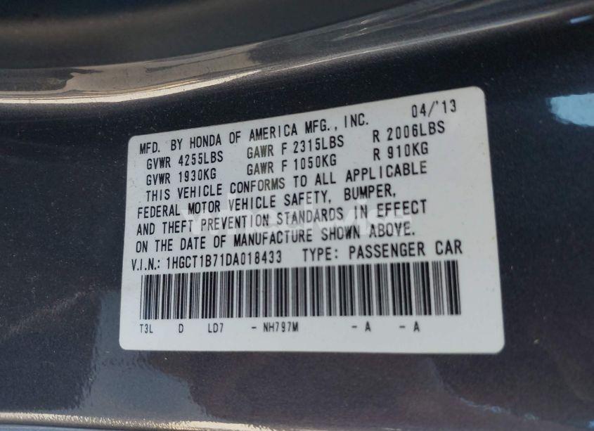 Photo 9 of 2013 Honda Accord EX (VIN 1HGCT1B71DA018433)