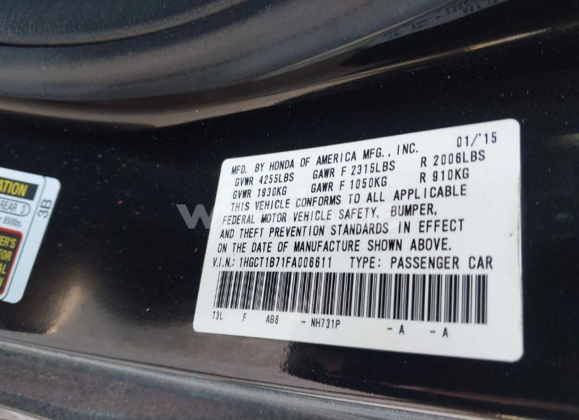 Photo 9 of 2015 Honda Accord EX (VIN 1HGCT1B71FA006611)
