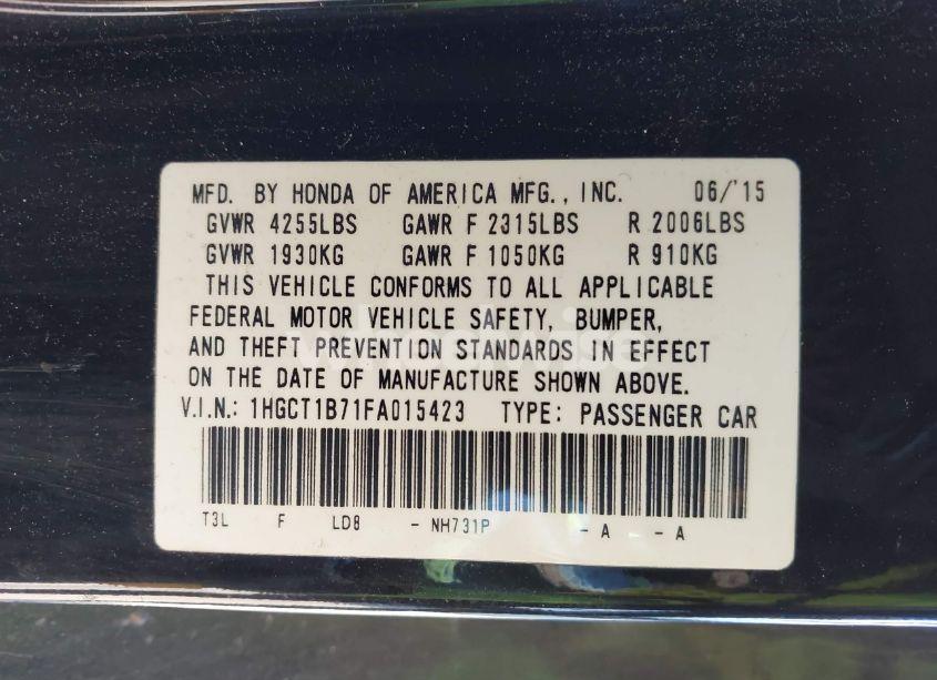 Photo 9 of 2015 Honda Accord EX (VIN 1HGCT1B71FA015423)