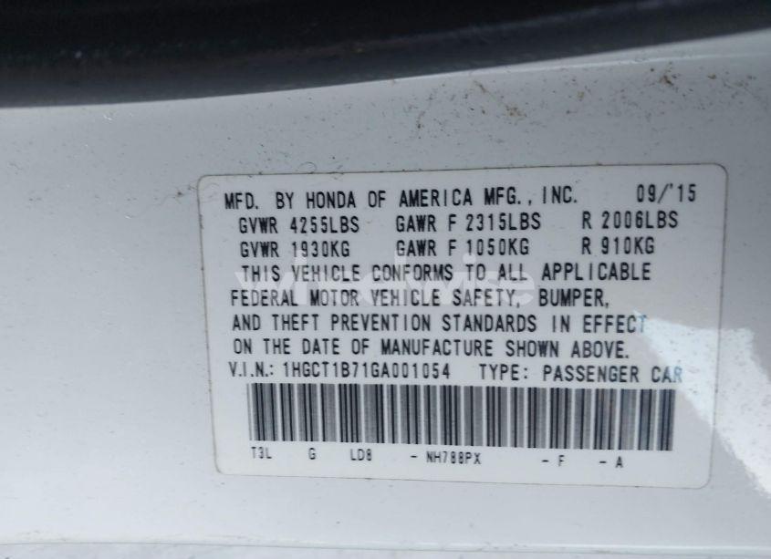 Photo 9 of 2016 Honda Accord EX (VIN 1HGCT1B71GA001054)