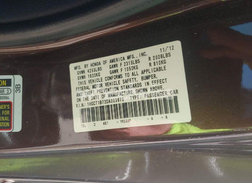 Photo 9 of 2013 Honda Accord EX (VIN 1HGCT1B73DA003870)