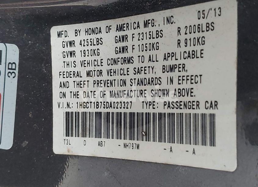 Photo 9 of 2013 Honda Accord EX (VIN 1HGCT1B75DA023327)