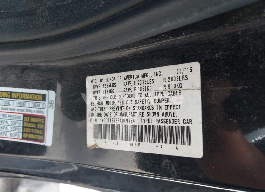 Photo 9 of 2015 Honda Accord EX (VIN 1HGCT1B75FA009754)