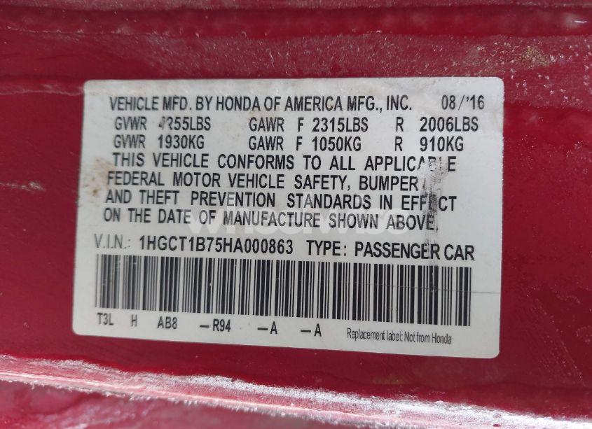 Photo 9 of 2017 Honda Accord EX (VIN 1HGCT1B75HA000863)