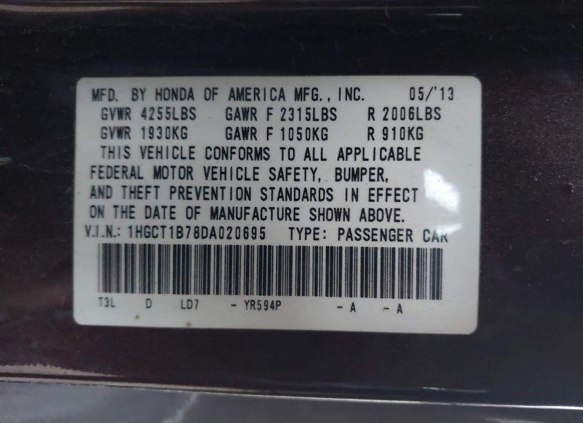 Photo 9 of 2013 Honda Accord EX (VIN 1HGCT1B78DA020695)