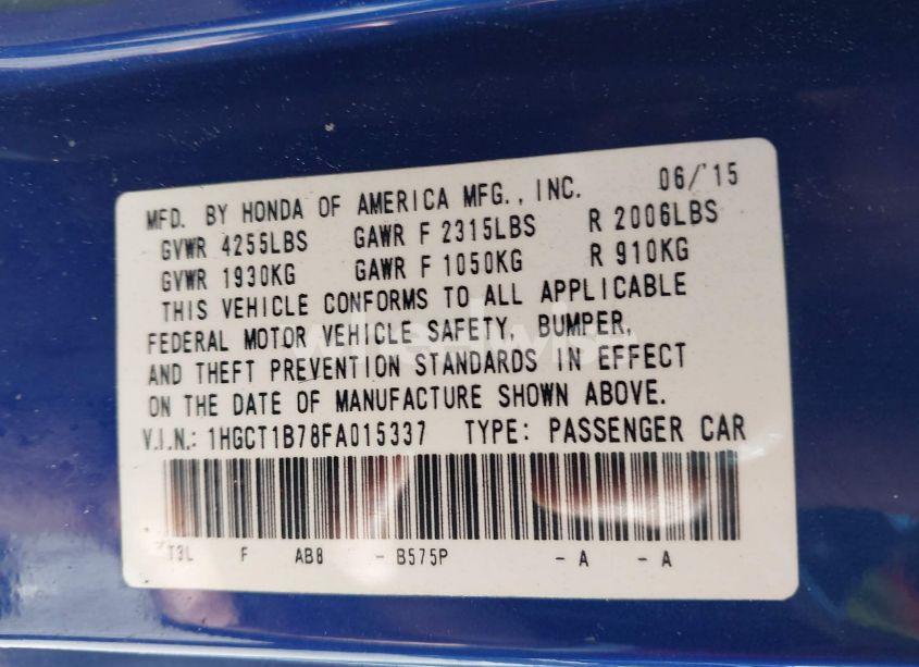 Photo 9 of 2015 Honda Accord EX (VIN 1HGCT1B78FA015337)