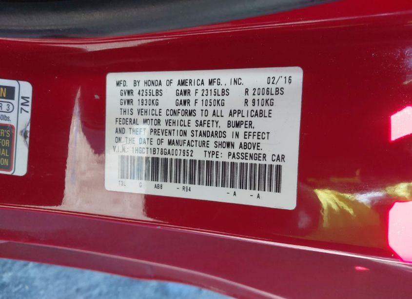 Photo 9 of 2016 Honda Accord EX (VIN 1HGCT1B78GA007952)