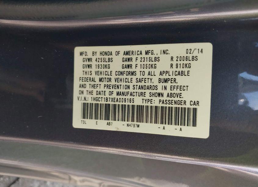 Photo 9 of 2014 Honda Accord EX (VIN 1HGCT1B7XEA009165)