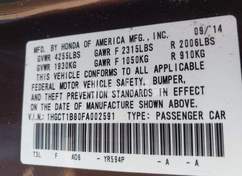 Photo 9 of 2015 Honda Accord EX-L (VIN 1HGCT1B80FA002591)