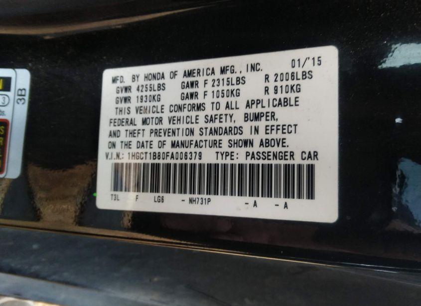 Photo 9 of 2015 Honda Accord EX-L (VIN 1HGCT1B80FA006379)