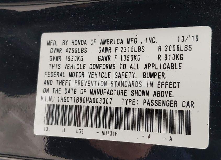 Photo 9 of 2017 Honda Accord EX-L (VIN 1HGCT1B80HA003307)