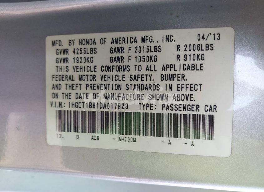 Photo 9 of 2013 Honda Accord EX-L (VIN 1HGCT1B81DA017923)