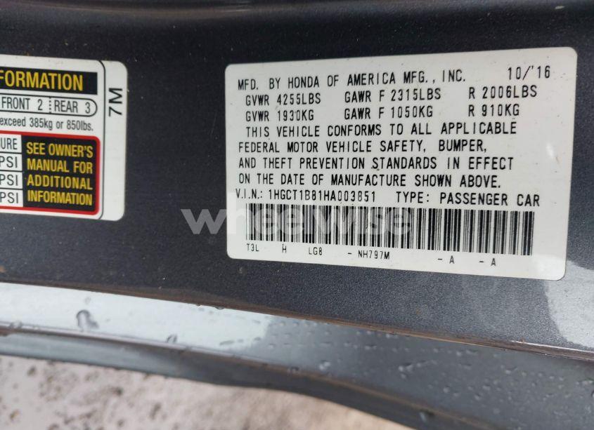 Photo 9 of 2017 Honda Accord EX-L (VIN 1HGCT1B81HA003851)