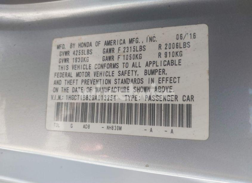 Photo 9 of 2016 Honda Accord EX-L (VIN 1HGCT1B82GA013254)