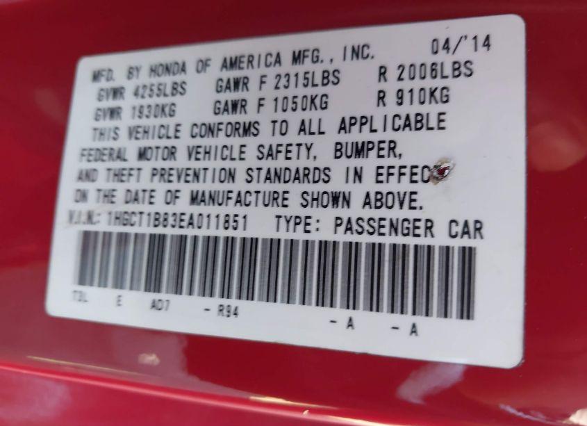 Photo 9 of 2014 Honda Accord EX-L (VIN 1HGCT1B83EA011851)