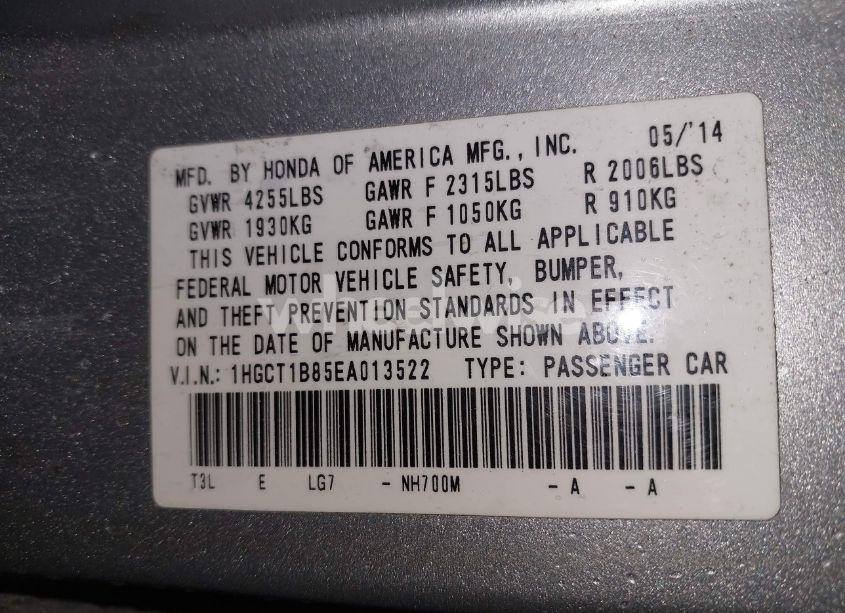 Photo 9 of 2014 Honda Accord EX-L (VIN 1HGCT1B85EA013522)