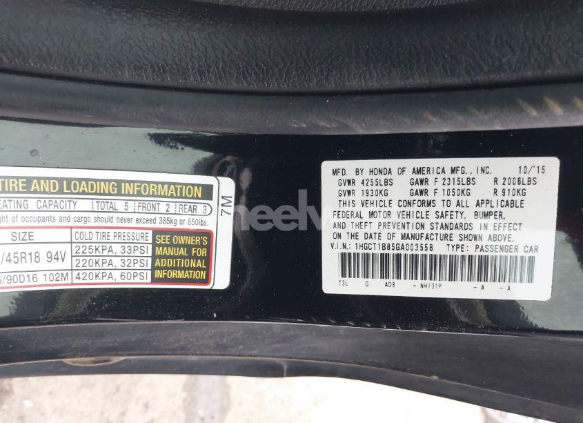 Photo 8 of 2016 Honda Accord EX-L (VIN 1HGCT1B85GA003558)